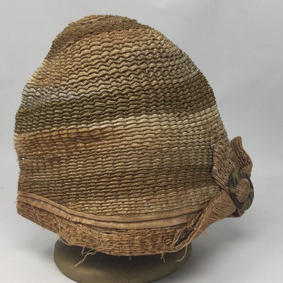 Antique Flapper Hat Woven Tan Cloche - Picture 5 of 9